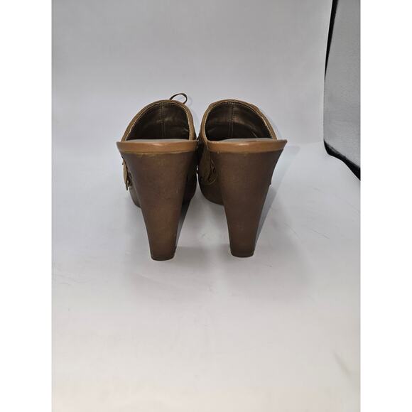 Vintage Y2K 90s L.E.I. Studded Chunky Platform Clog Heels Brown Faux Suede Sz 10 - Picture 3 of 8